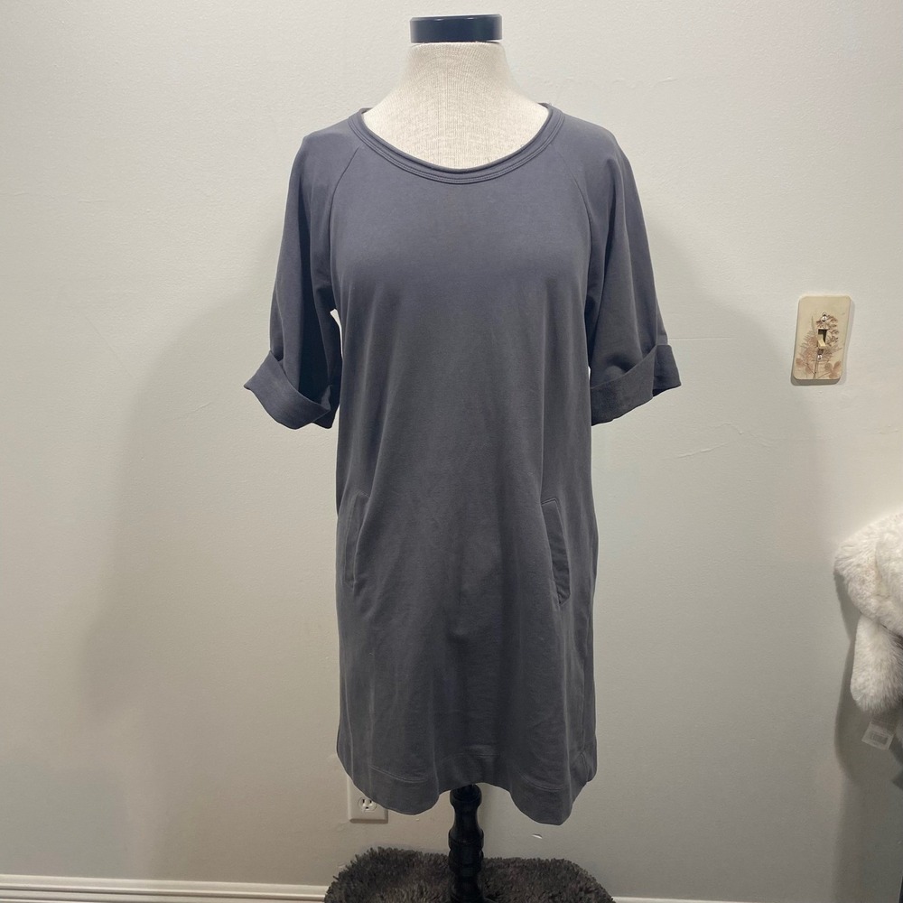 Synergy Organic‎ Clothing Dress Medium Gray Tunic Style Pockets Raglan Sleeve